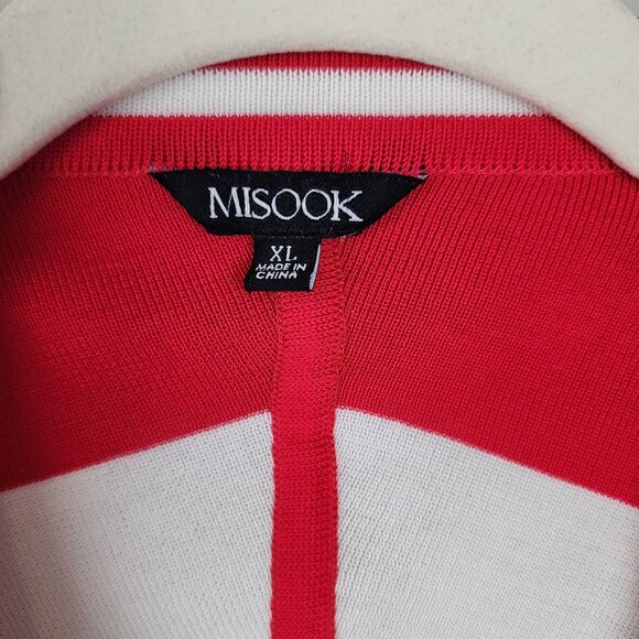 Misook open front cardigan women XL white red stripes - Picture 2 of 9